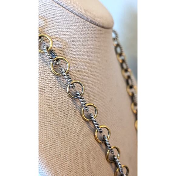 Signed Premier Designs Two Toned Cable Chain Gold Crystal Necklace & Earring Set - Picture 6 of 12